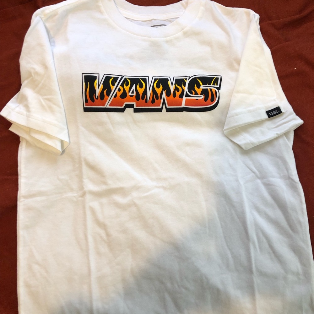 Vans White T-Shirt with Orange Flame Logo